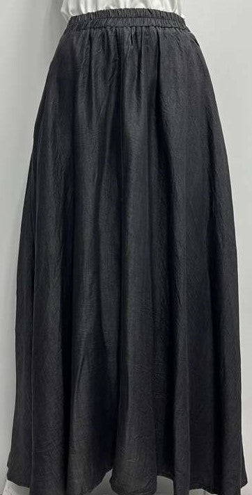 MODELLE CIRCLE SKIRT W ELASTIC WAISTBAND & POCKETS-MIDI BLACK DENIM