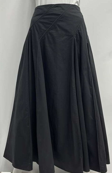 GEMMA ALBRIGHT COTTON FLAIRY SKIRT W DIAGONAL SEAMS-MIDI BLACK