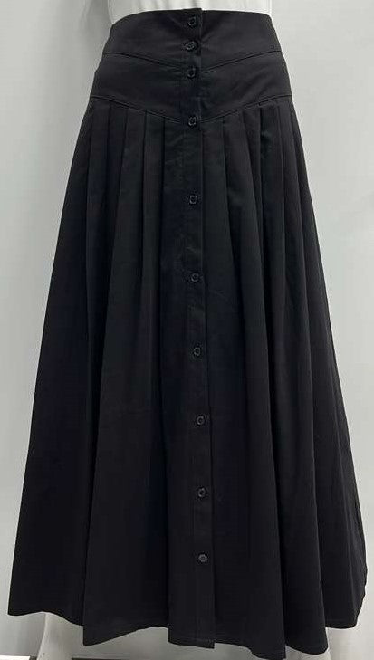 MODELLE FRONT PLEATED BUTTON DOWN SKIRT-MIDI BLACK