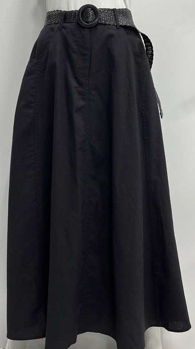 MODELLE LINEN SKIRT W BELT-MIDI BLACK