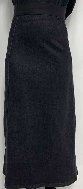 SLATE STRAIGHT A-LINE SKIRT W SEAMS-MIDI BLACK DENIM