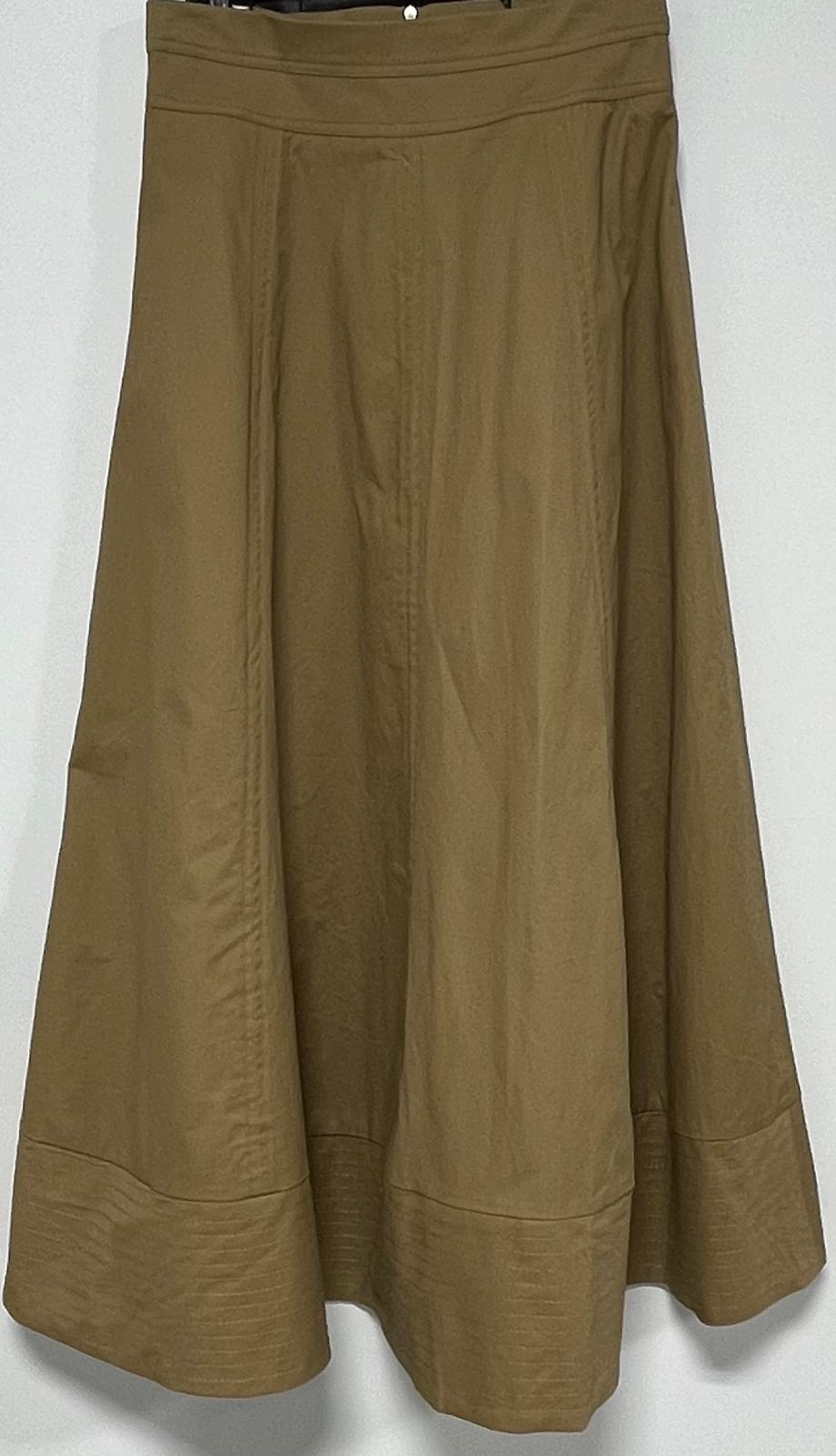 SHIFT PANELED SEAM DETAILED SKIRT-MIDI KHAKI