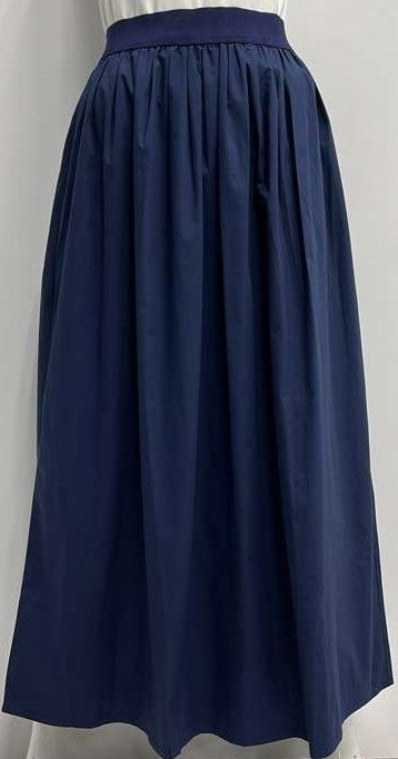 ERMANNA CASUAL COTTON SKIRT W ELASTIC WAISTBAND-MIDI NAVY