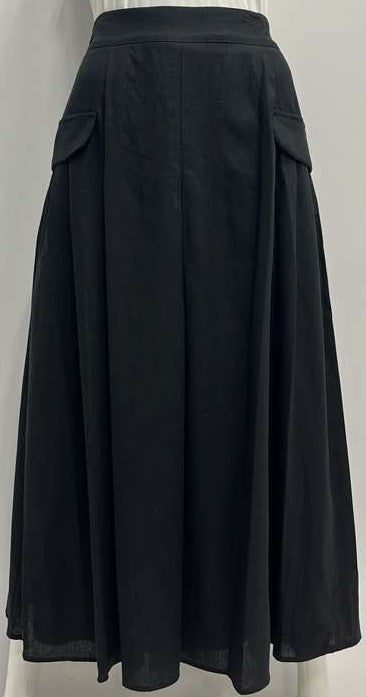 MISS ISSIPPI LINEN SKIRT W SIDE FLAPS-MIDI BLACK