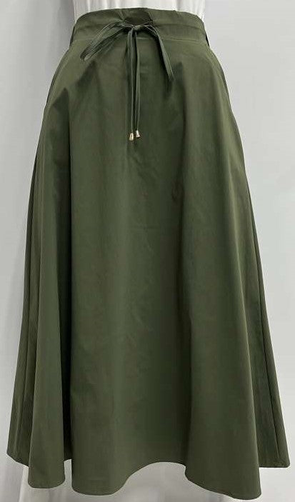 PEODE DESIGN A-LINE SKIRT W DRAWSTRING & POCKETS-MIDI GREEN