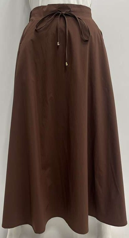 PEODE DESIGN A-LINE SKIRT W DRAWSTRING & POCKETS-MIDI BROWN