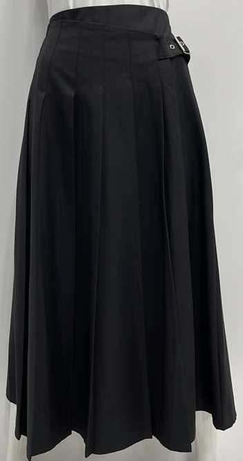 PEODE DESIGN FRONT PLEATED WRAP SKIRT W SIDE BUCKLE-MIDI BLACK