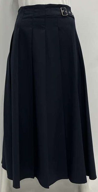 PEODE DESIGN PLEATED SKIRT W SIDE BUCKLE-MIDI NAVY