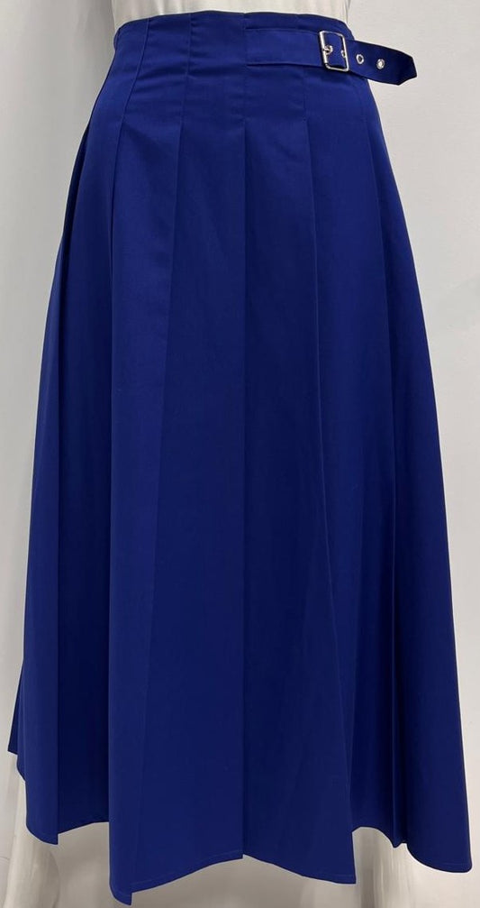 PEODE DESIGN PLEATED SKIRT W SIDE BUCKLE-MIDI ROYAL BLUE