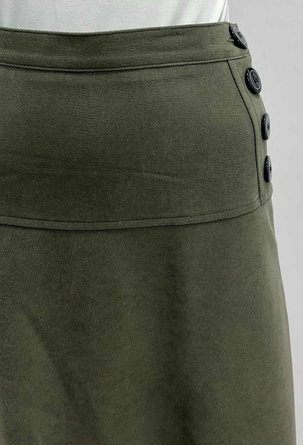 BLUE MOON TWILL YOKE SKIRT W SIDE BUTTONS-MIDI OLIVE