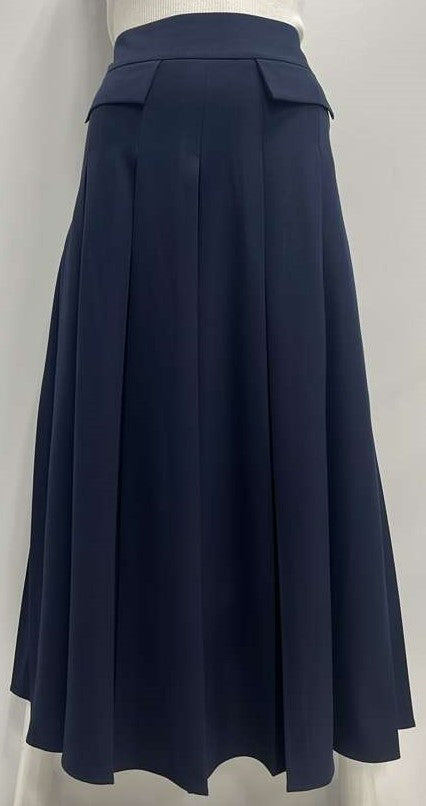 WEAR AND FLAIR BOX PLEATED SKIRT W FLAPS-MIDI NAVY