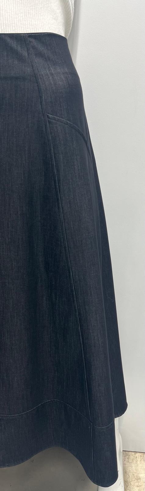 SAMS FASHION A-LINE SKIRT W FRONT DETAIL-MIDI BLACK DENIM