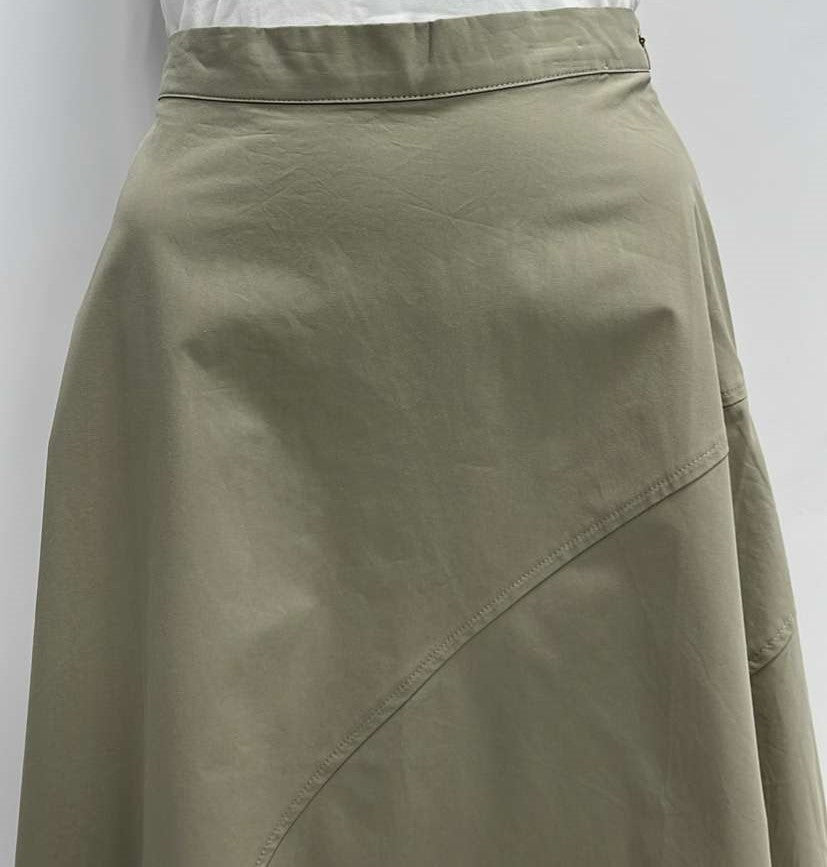 MYSTTE A-LINE SKIRT W DIAGONAL SEAMS-MAXI OLIVE