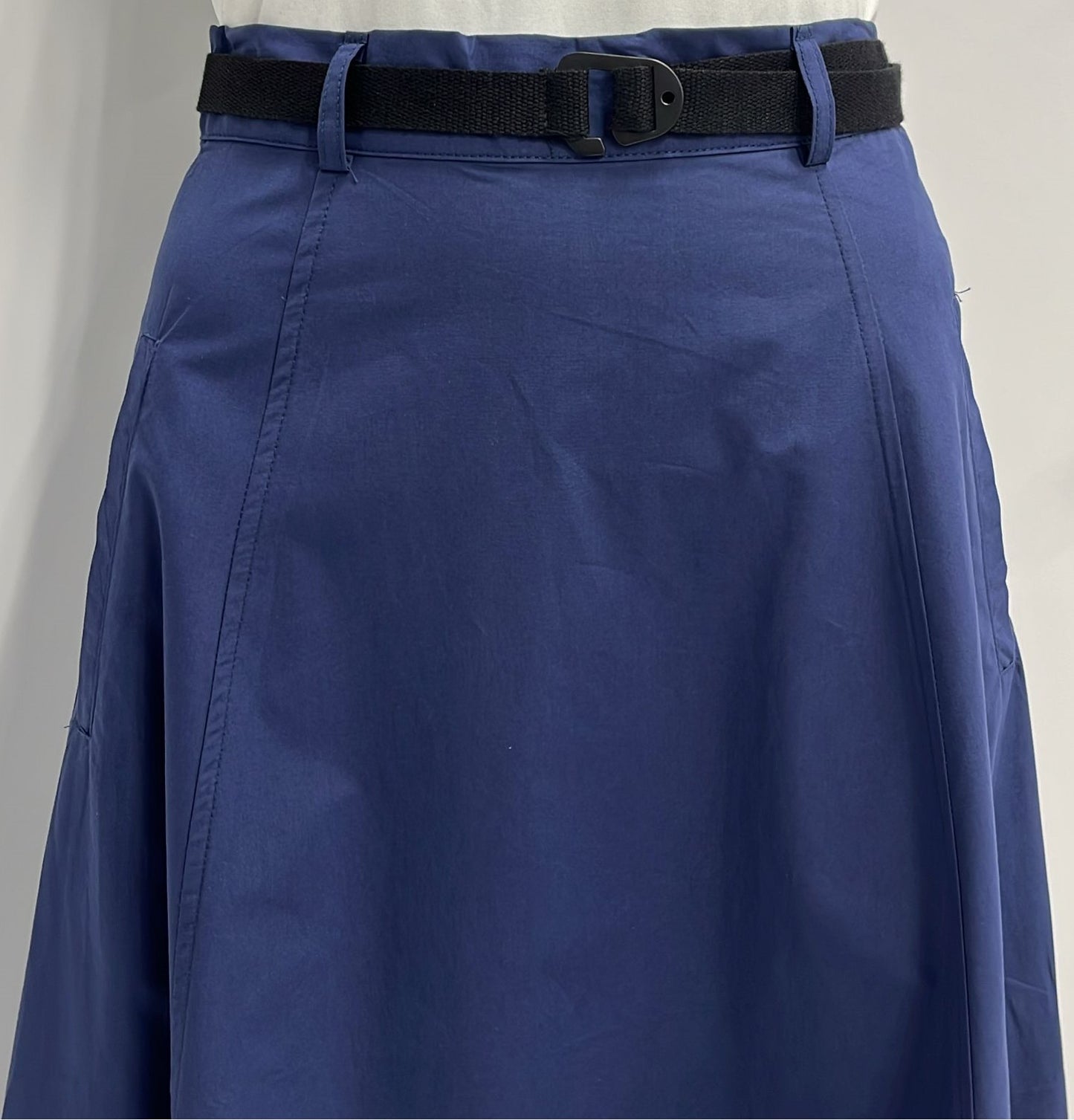 MYSTTE A-LINE SKIRT W BELT & POCKETS-MIDI NAVY