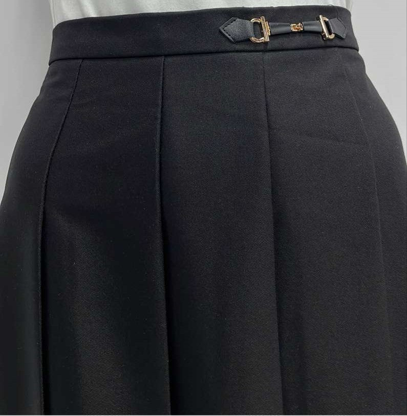 CLASS COLLECTION PLEATED SUITING SKIRT W BUCKLE-MIDI BLACK