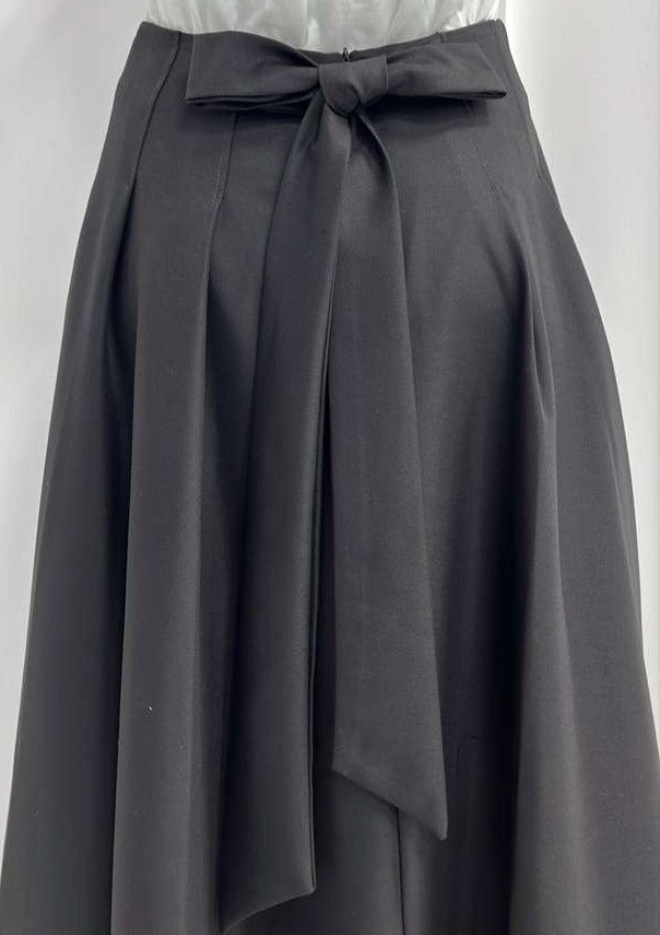 WEEKEND FLARED SUITING SEWN DOWN PLEATS SKIRT W BOW-MIDI BLACK