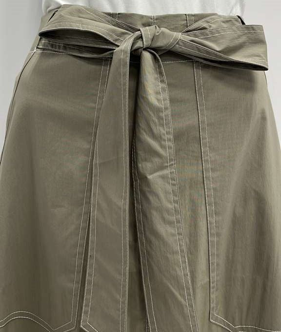 THE NORWAY CLUB COTTON STITCHED POCKETS SKIRT W BELT-MIDI STONE