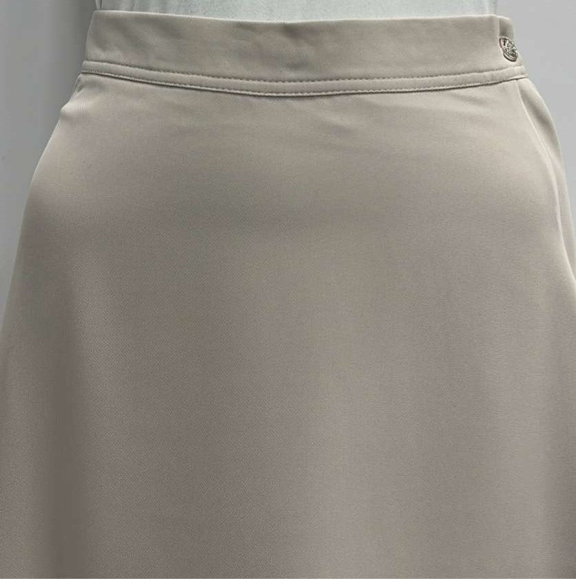 CLUB MALIBU A-LINE CREPE SKIRT W SIDE BUTTON & ZIPPER-MIDI SAND