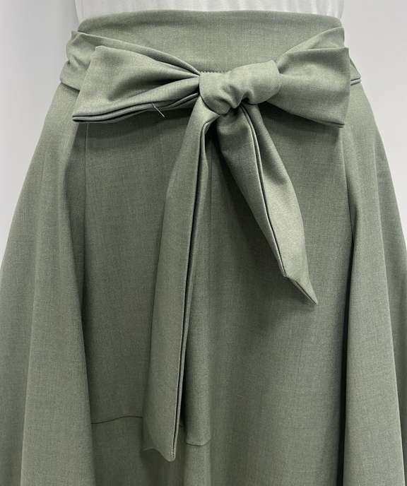 WEEKEND TRUMPET PANELED SUITING SKIRT W BOW-MIDI GREEN