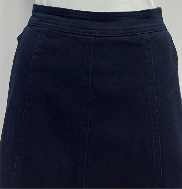 SLATE FRONT PANELED SKIRT W POCKETS-MIDI NAVY