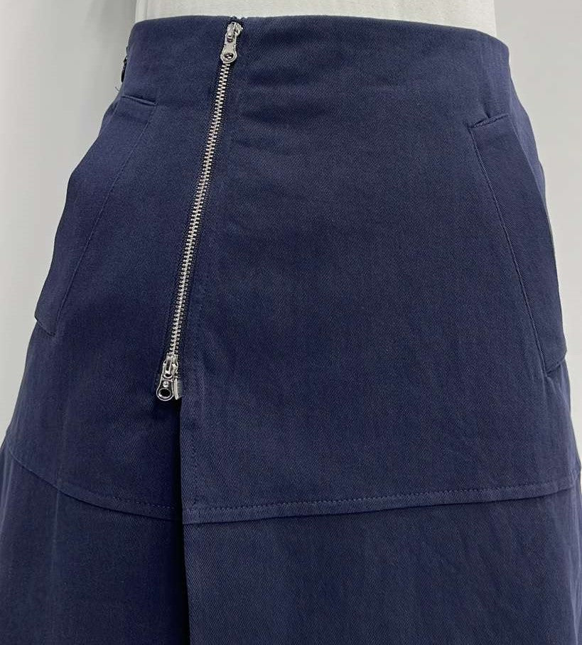 SLATE WRAP SKIRT W ZIPPER & POCKETS-MIDI NAVY