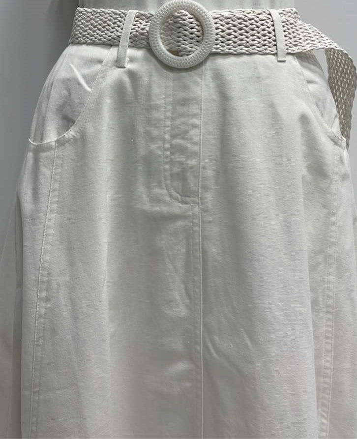 MODELLE LINEN SKIRT W BELT-MIDI WHITE