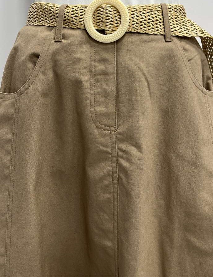 MODELLE LINEN SKIRT W BELT-MIDI BEIGE