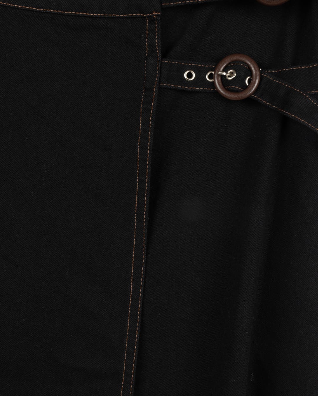 BEIGE DOUBLE BUCKLE WRAP SKIRT-MIDI BLACK