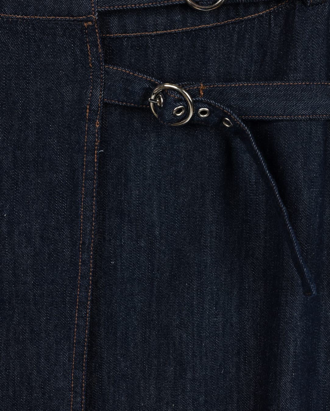 BEIGE DOUBLE BUCKLE WRAP SKIRT-MIDI DENIM