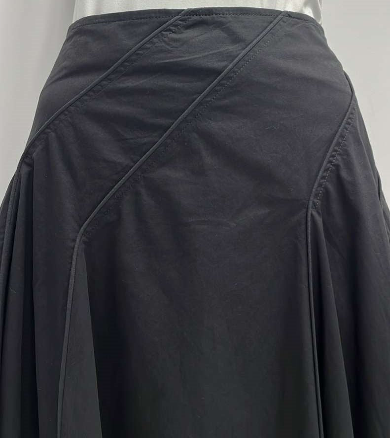 GEMMA ALBRIGHT COTTON FLAIRY SKIRT W DIAGONAL SEAMS-MIDI BLACK