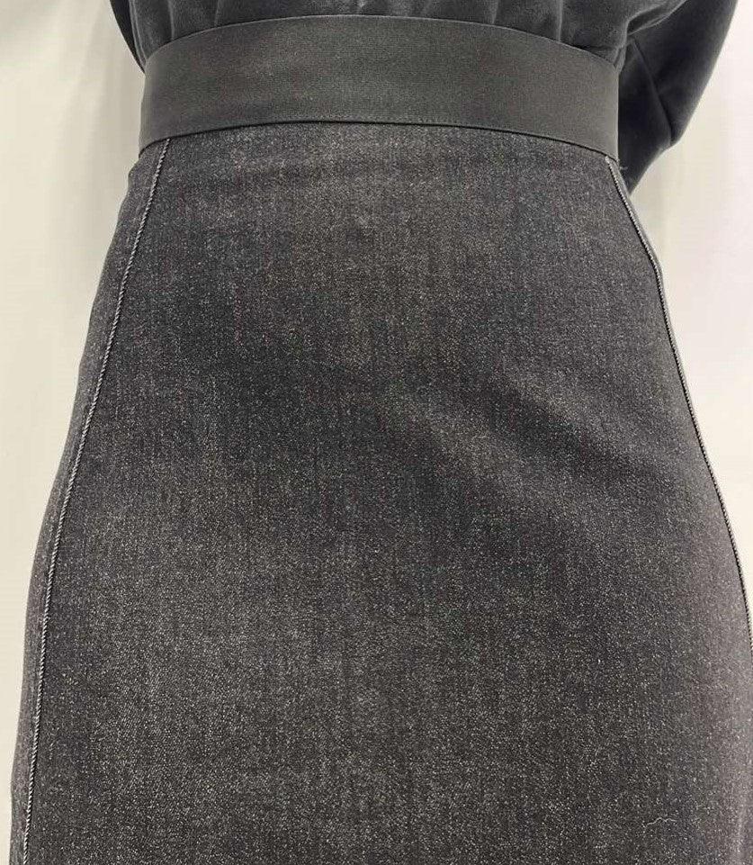 SLATE STRAIGHT A-LINE SKIRT W SEAMS-MIDI BLACK DENIM