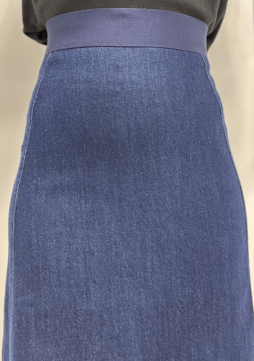 SLATE STRAIGHT A-LINE SKIRT W SEAMS-MIDI BLUE DENIM