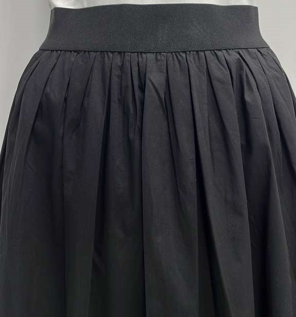 ERMANNA CASUAL COTTON SKIRT W ELASTIC WAISTBAND-MIDI BLACK