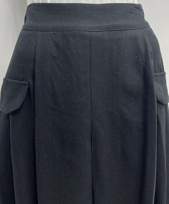 MISS ISSIPPI LINEN SKIRT W SIDE FLAPS-MIDI BLACK