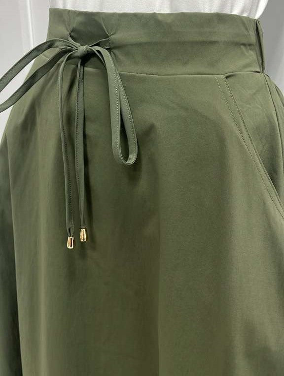 PEODE DESIGN A-LINE SKIRT W DRAWSTRING & POCKETS-MIDI GREEN