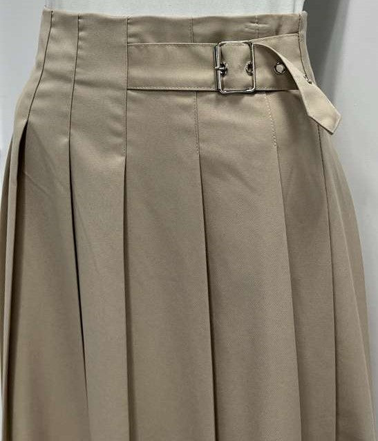 PEODE DESIGN PLEATED SKIRT W SIDE BUCKLE-MIDI STONE