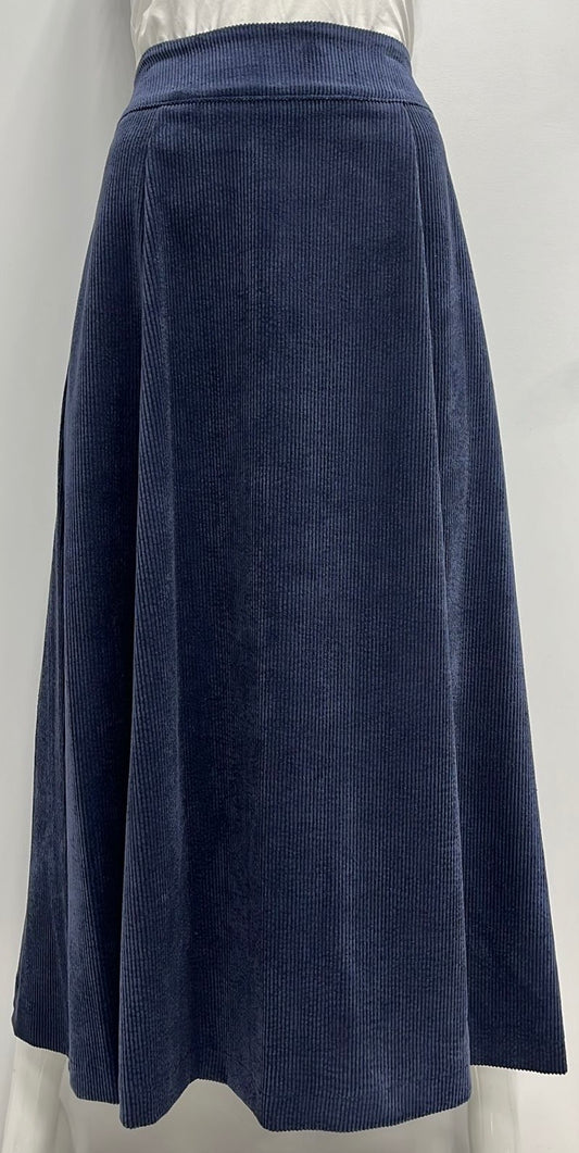 CLASS COLLECTION CORDUROY A-LINE SKIRT W SEAMS-MIDI NAVY