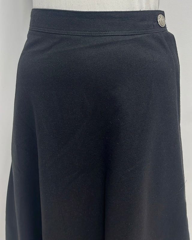 NYC.FACTORY. A-LINE WOOL SKIRT W SIDE BUTTON & ZIPPER-33" BLACK