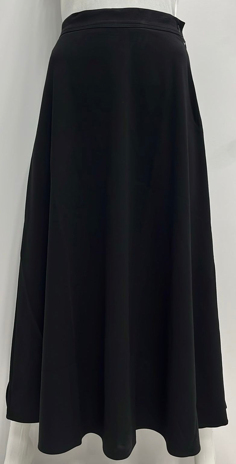 MYSTERY PONTE A-LINE SIDE BUTTON SKIRT-MIDI BLACK