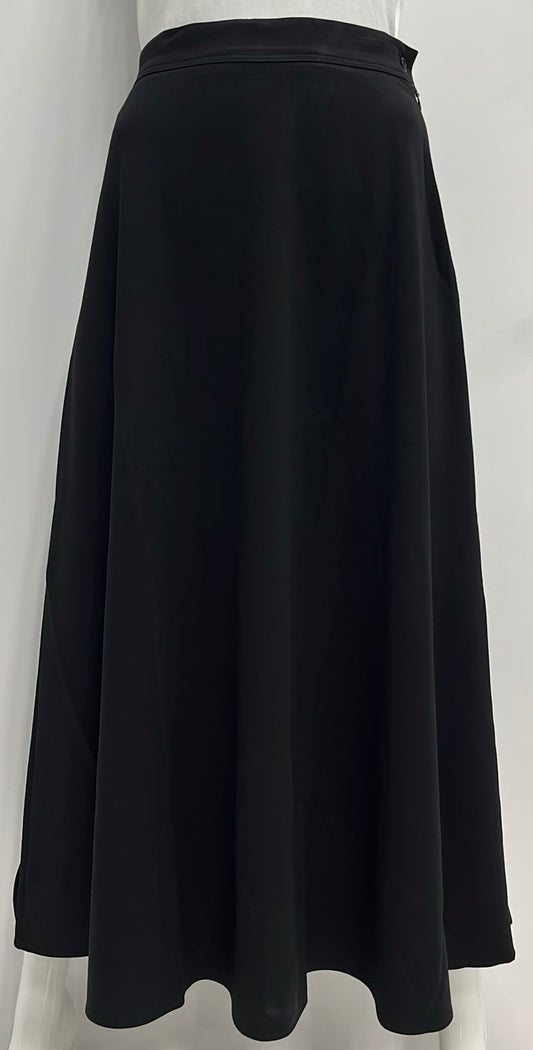 MYSTERY PONTE A-LINE SIDE BUTTON SKIRT-MIDI BLACK