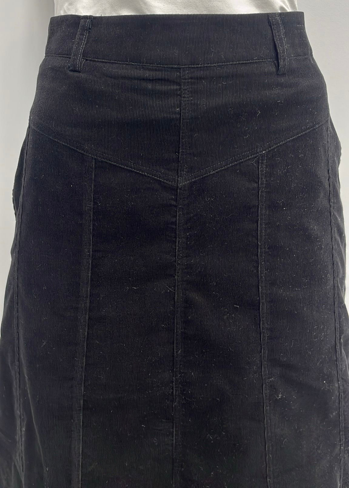 WEAR AND FLAIR CORDUROY PANELED SKIRT-MIDI BLACK