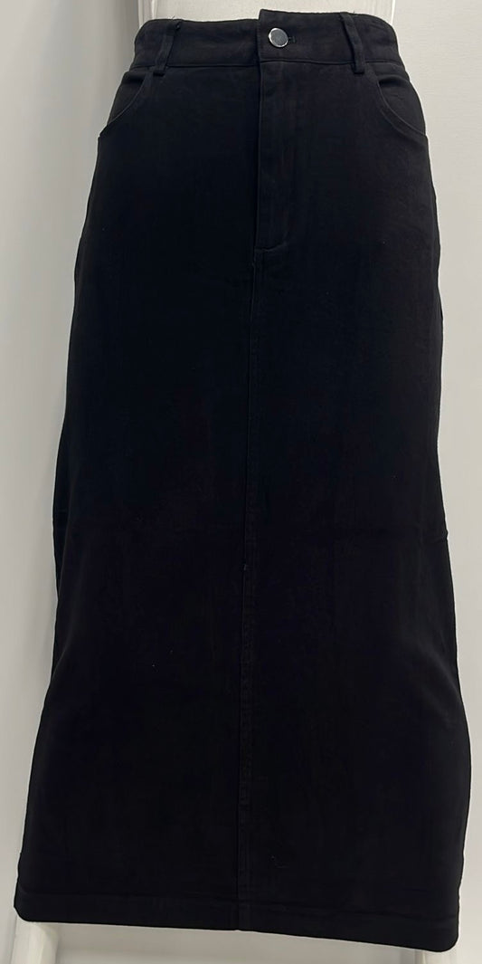 SLATE STRAIGHT SKIRT- W POCKETS-MIDI BLACK