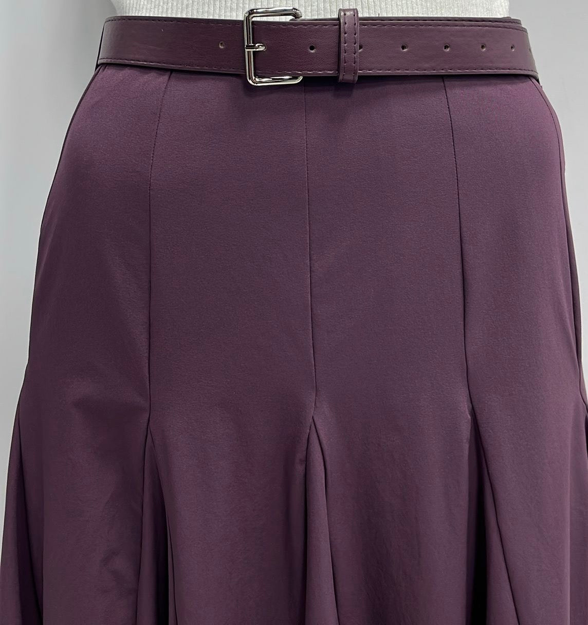 TOUCH FASHION TAFETTA SKIRT W INSERTS &BELT-MAXI PLUM