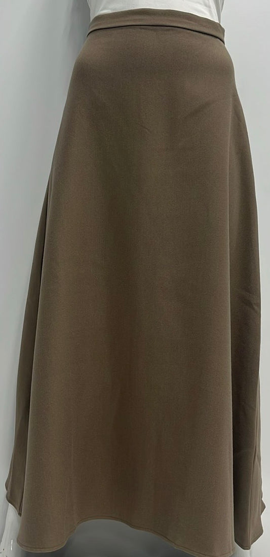 ERMANNA CASUAL A-LINE WOOLY SKIRT-MIDI COFFEE
