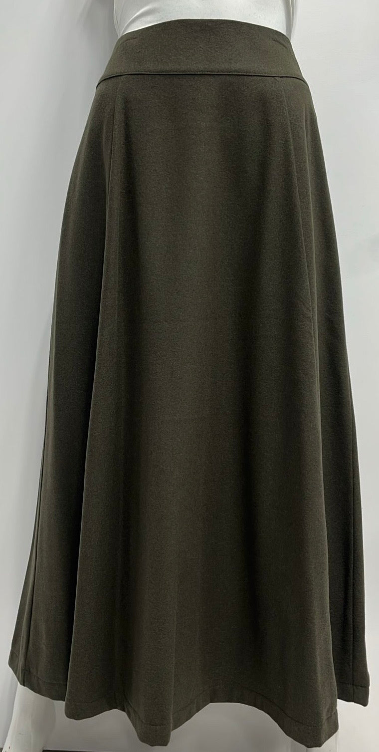 CLASS COLLECTION WOOLY A-LINE SKIRT W SEAMS-MIDI OLIVE