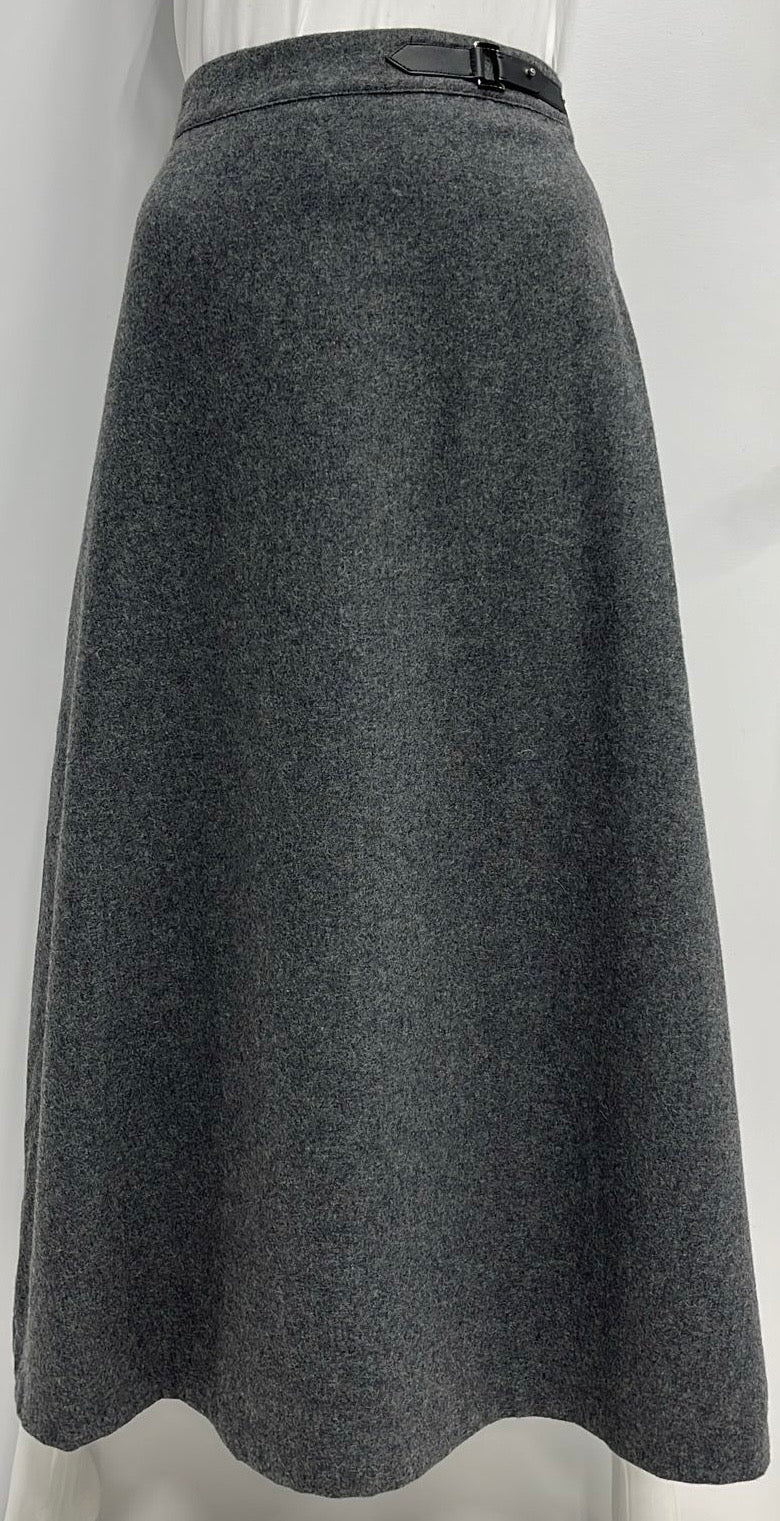 SCIACCA WOOL A-LINE SKIRT W WAIST DETAIL-MIDI CHARCOAL