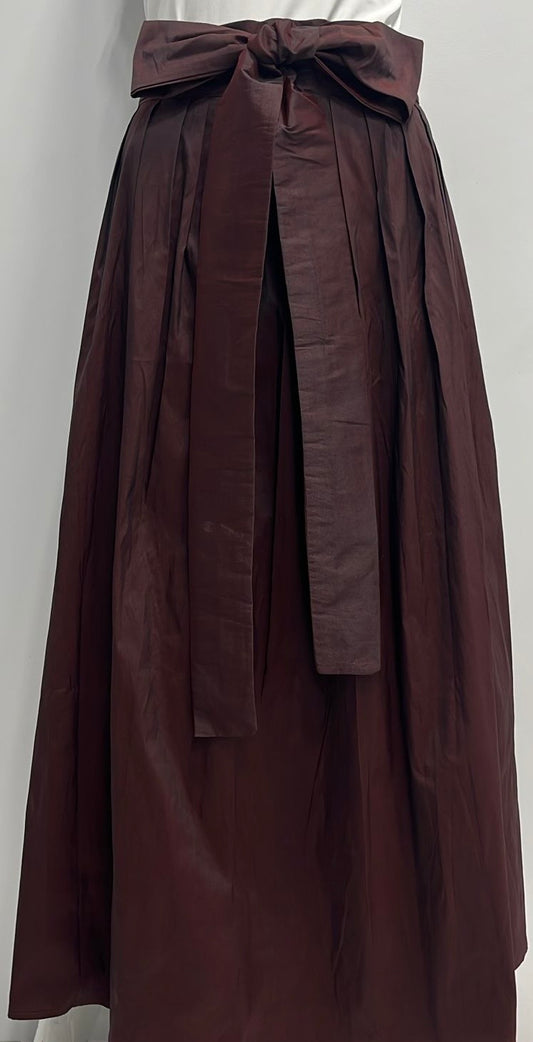 MISS ISSIPPI TAFETTA PLEATED SKIRT W BELT-MIDI WINE