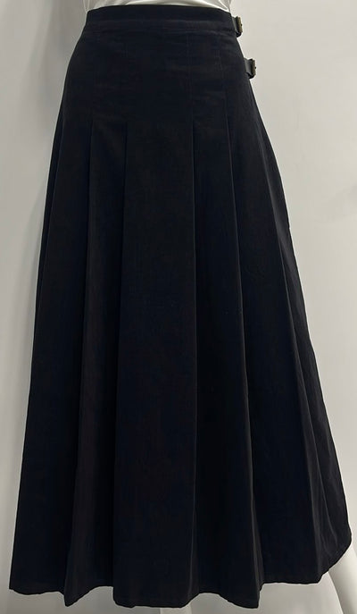 HONEYSEED SIDE BUCKLE CORDUROY PLEATED SKIRT-MIDI BLACK – Thousand