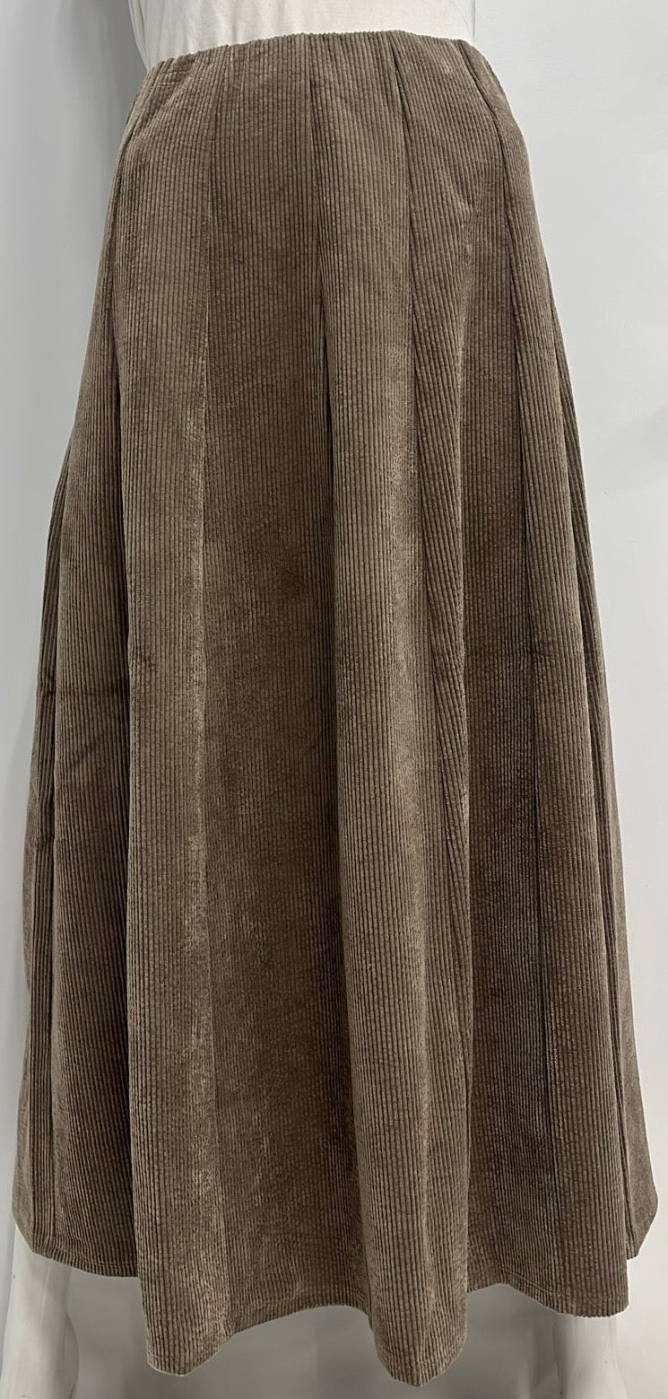 ALINE APPAREL PANELED CORDUROY SKIRT-MIDI MOCHA