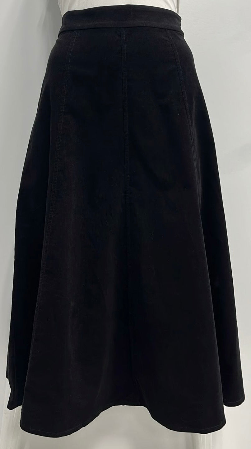 WEAR AND FLAIR PANELED CORDUROY SKIRT-EXTRA LONG BLACK